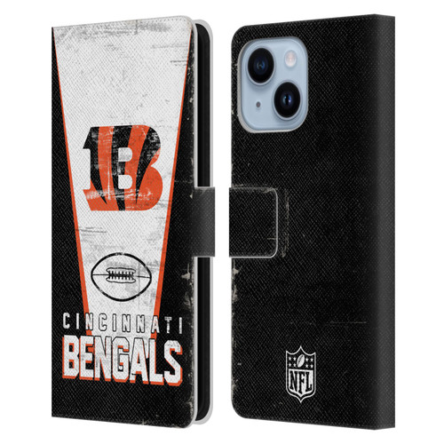 NFL Cincinnati Bengals Logo Art Banner Leather Book Wallet Case Cover For Apple iPhone 14 Plus