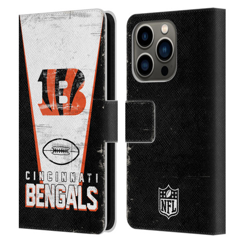 NFL Cincinnati Bengals Logo Art Banner Leather Book Wallet Case Cover For Apple iPhone 14 Pro