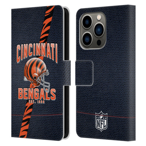 NFL Cincinnati Bengals Logo Art Football Stripes Leather Book Wallet Case Cover For Apple iPhone 14 Pro