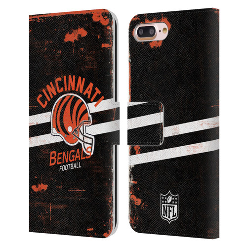 NFL Cincinnati Bengals Logo Art Helmet Distressed Leather Book Wallet Case Cover For Apple iPhone 7 Plus / iPhone 8 Plus