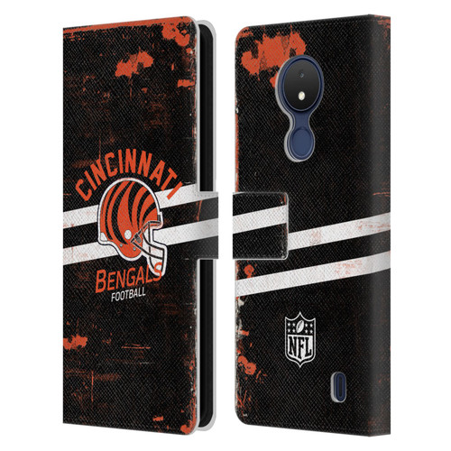 NFL Cincinnati Bengals Logo Art Helmet Distressed Leather Book Wallet Case Cover For Nokia C21