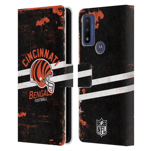 NFL Cincinnati Bengals Logo Art Helmet Distressed Leather Book Wallet Case Cover For Motorola G Pure