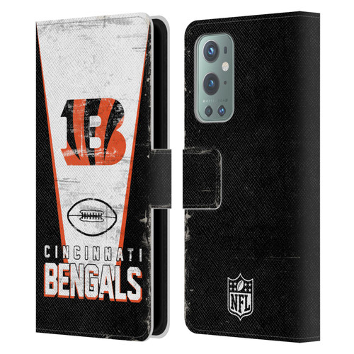 NFL Cincinnati Bengals Logo Art Banner Leather Book Wallet Case Cover For OnePlus 9