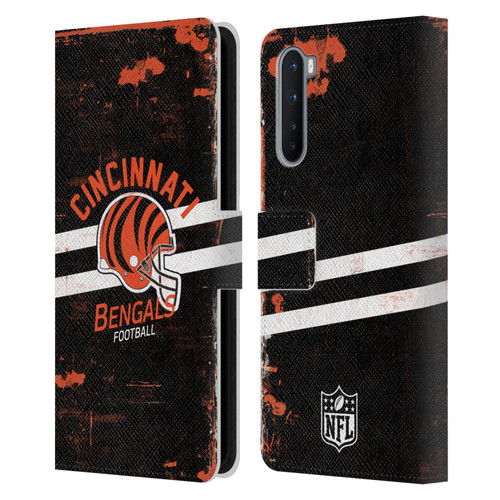 NFL Cincinnati Bengals Logo Art Helmet Distressed Leather Book Wallet Case Cover For OnePlus Nord 5G