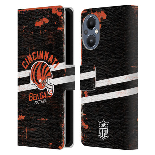 NFL Cincinnati Bengals Logo Art Helmet Distressed Leather Book Wallet Case Cover For OnePlus Nord N20 5G