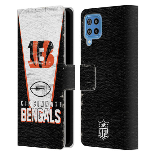 NFL Cincinnati Bengals Logo Art Banner Leather Book Wallet Case Cover For Samsung Galaxy F22 (2021)