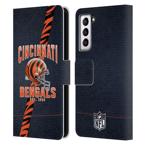 NFL Cincinnati Bengals Logo Art Football Stripes Leather Book Wallet Case Cover For Samsung Galaxy S21 5G