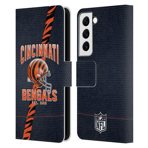 NFL Cincinnati Bengals Logo Art Football Stripes Leather Book Wallet Case Cover For Samsung Galaxy S22 5G