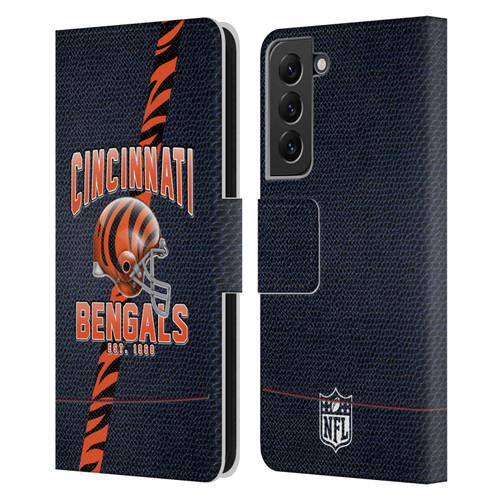 NFL Cincinnati Bengals Logo Art Football Stripes Leather Book Wallet Case Cover For Samsung Galaxy S22+ 5G