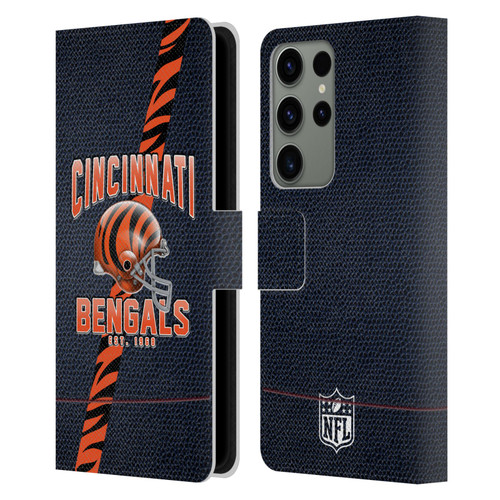 NFL Cincinnati Bengals Logo Art Football Stripes Leather Book Wallet Case Cover For Samsung Galaxy S23 Ultra 5G