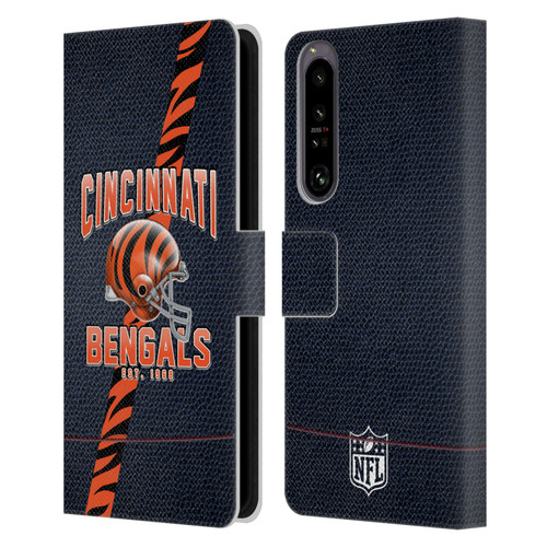 NFL Cincinnati Bengals Logo Art Football Stripes Leather Book Wallet Case Cover For Sony Xperia 1 IV