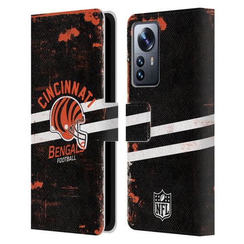 NFL Cincinnati Bengals Logo Art Helmet Distressed Leather Book Wallet Case Cover For Xiaomi 12 Pro