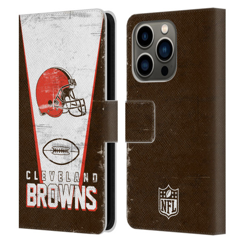 NFL Cleveland Browns Logo Art Banner Leather Book Wallet Case Cover For Apple iPhone 14 Pro