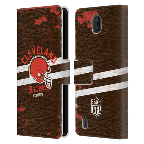 NFL Cleveland Browns Logo Art Helmet Distressed Leather Book Wallet Case Cover For Nokia C01 Plus/C1 2nd Edition
