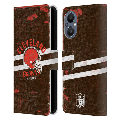 NFL Cleveland Browns Logo Art Helmet Distressed Leather Book Wallet Case Cover For OnePlus Nord N20 5G