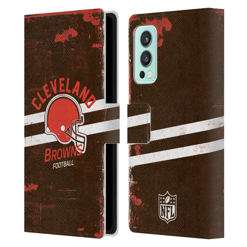 NFL Cleveland Browns Logo Art Helmet Distressed Leather Book Wallet Case Cover For OnePlus Nord 2 5G