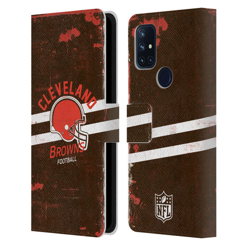 NFL Cleveland Browns Logo Art Helmet Distressed Leather Book Wallet Case Cover For OnePlus Nord N10 5G