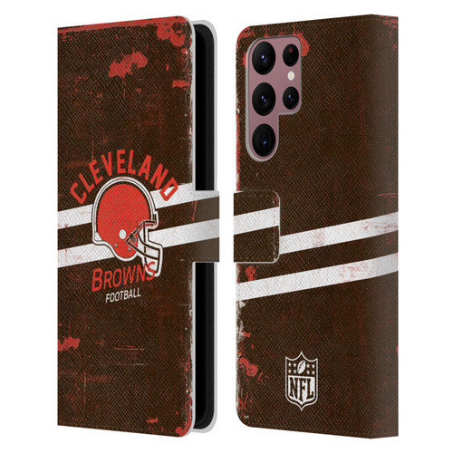 NFL Cleveland Browns Logo Art Helmet Distressed Leather Book Wallet Case Cover For Samsung Galaxy S22 Ultra 5G