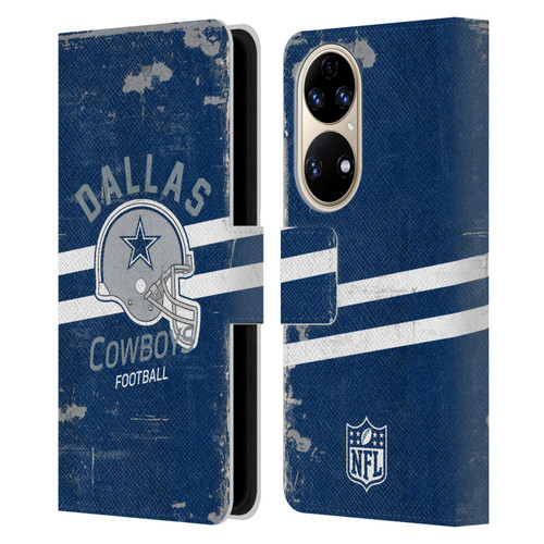 NFL Dallas Cowboys Logo Art Helmet Distressed Leather Book Wallet Case Cover For Huawei P50