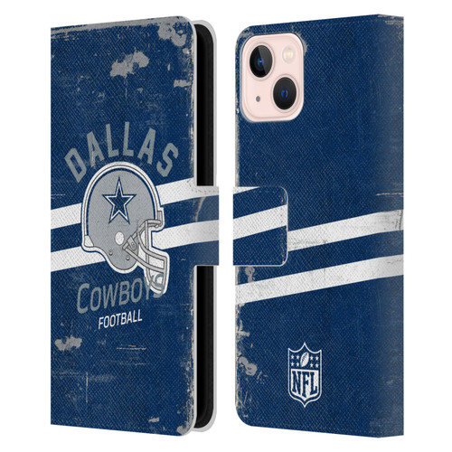 NFL Dallas Cowboys Logo Art Helmet Distressed Leather Book Wallet Case Cover For Apple iPhone 13
