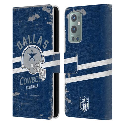 NFL Dallas Cowboys Logo Art Helmet Distressed Leather Book Wallet Case Cover For OnePlus 9