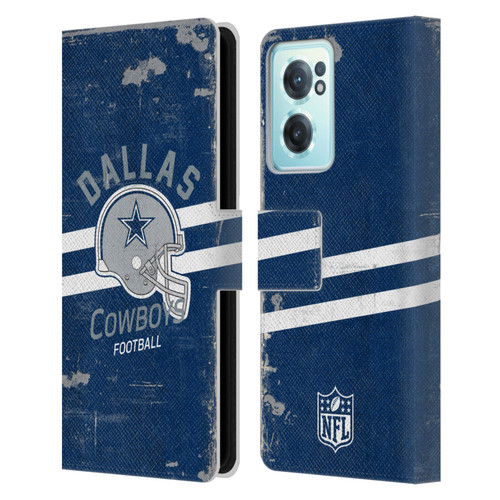 NFL Dallas Cowboys Logo Art Helmet Distressed Leather Book Wallet Case Cover For OnePlus Nord CE 2 5G