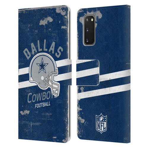 NFL Dallas Cowboys Logo Art Helmet Distressed Leather Book Wallet Case Cover For Samsung Galaxy S20 / S20 5G