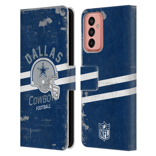 NFL Dallas Cowboys Logo Art Helmet Distressed Leather Book Wallet Case Cover For Samsung Galaxy M13 (2022)