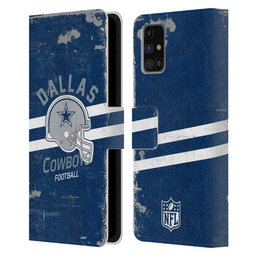 NFL Dallas Cowboys Logo Art Helmet Distressed Leather Book Wallet Case Cover For Samsung Galaxy M31s (2020)