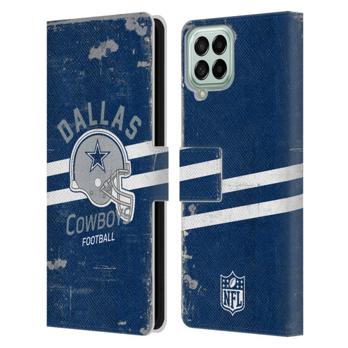 NFL Dallas Cowboys Logo Art Helmet Distressed Leather Book Wallet Case Cover For Samsung Galaxy M33 (2022)