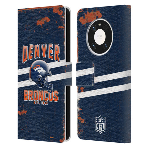 NFL Denver Broncos Logo Art Helmet Distressed Leather Book Wallet Case Cover For Huawei Mate 40 Pro 5G