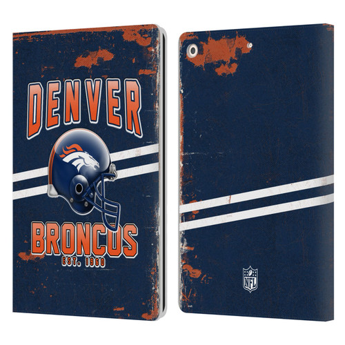 NFL Denver Broncos Logo Art Helmet Distressed Leather Book Wallet Case Cover For Apple iPad 10.2 2019/2020/2021