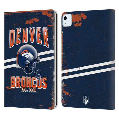NFL Denver Broncos Logo Art Helmet Distressed Leather Book Wallet Case Cover For Apple iPad Air 11 2020/2022/2024