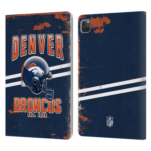 NFL Denver Broncos Logo Art Helmet Distressed Leather Book Wallet Case Cover For Apple iPad Pro 11 2020 / 2021 / 2022