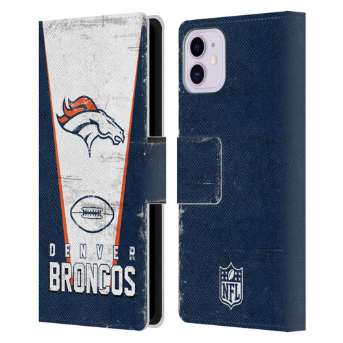 NFL Denver Broncos Logo Art Banner Leather Book Wallet Case Cover For Apple iPhone 11