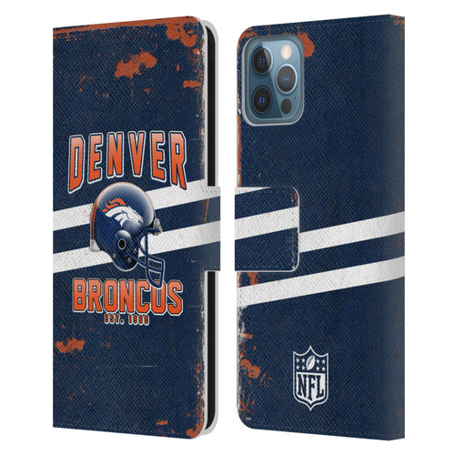 NFL Denver Broncos Logo Art Helmet Distressed Leather Book Wallet Case Cover For Apple iPhone 12 / iPhone 12 Pro