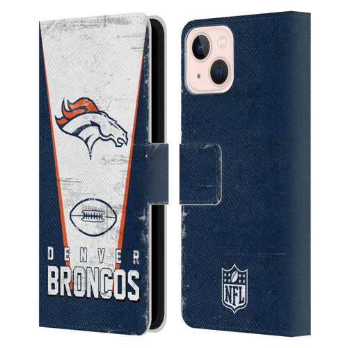 NFL Denver Broncos Logo Art Banner Leather Book Wallet Case Cover For Apple iPhone 13