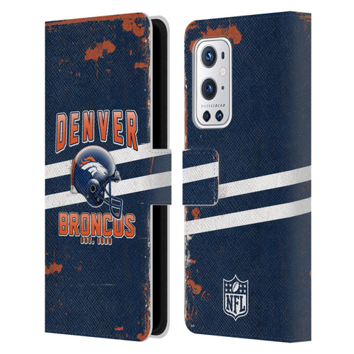 NFL Denver Broncos Logo Art Helmet Distressed Leather Book Wallet Case Cover For OnePlus 9 Pro