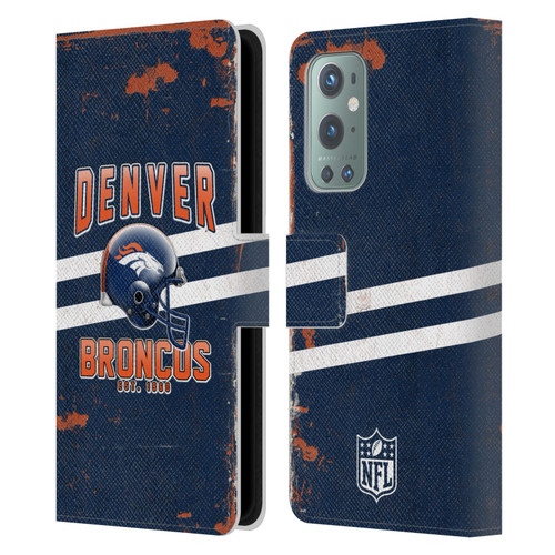NFL Denver Broncos Logo Art Helmet Distressed Leather Book Wallet Case Cover For OnePlus 9