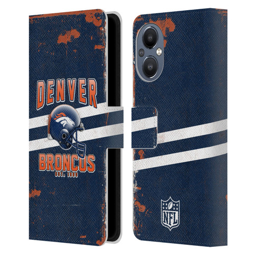 NFL Denver Broncos Logo Art Helmet Distressed Leather Book Wallet Case Cover For OnePlus Nord N20 5G