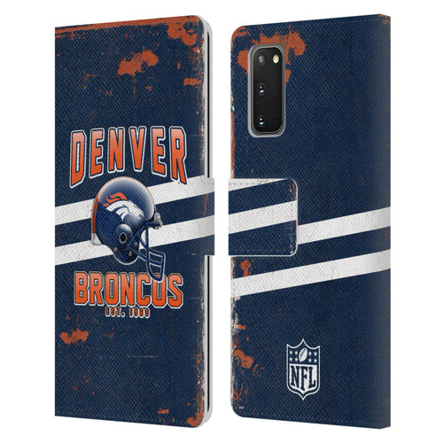 NFL Denver Broncos Logo Art Helmet Distressed Leather Book Wallet Case Cover For Samsung Galaxy S20 / S20 5G