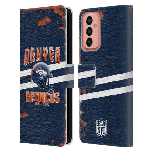 NFL Denver Broncos Logo Art Helmet Distressed Leather Book Wallet Case Cover For Samsung Galaxy M13 (2022)