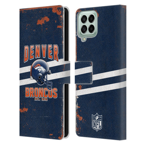 NFL Denver Broncos Logo Art Helmet Distressed Leather Book Wallet Case Cover For Samsung Galaxy M53 (2022)