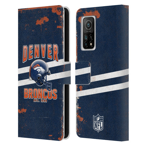 NFL Denver Broncos Logo Art Helmet Distressed Leather Book Wallet Case Cover For Xiaomi Mi 10T 5G