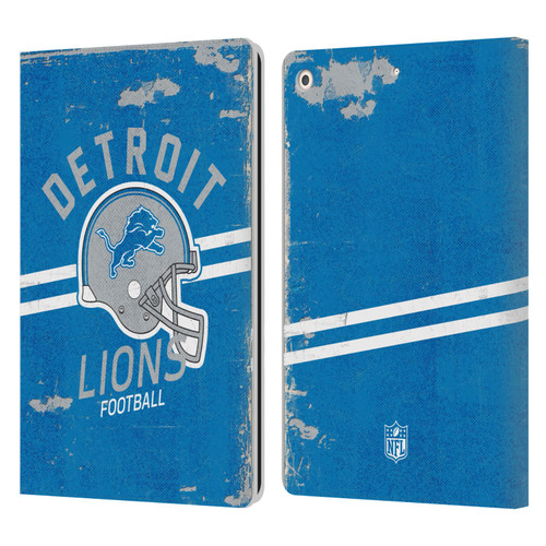 NFL Detroit Lions Logo Art Helmet Distressed Leather Book Wallet Case Cover For Apple iPad 10.2 2019/2020/2021