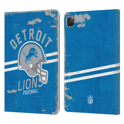 NFL Detroit Lions Logo Art Helmet Distressed Leather Book Wallet Case Cover For Apple iPad Pro 11 2020 / 2021 / 2022