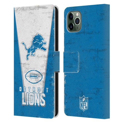 NFL Detroit Lions Logo Art Banner Leather Book Wallet Case Cover For Apple iPhone 11 Pro Max