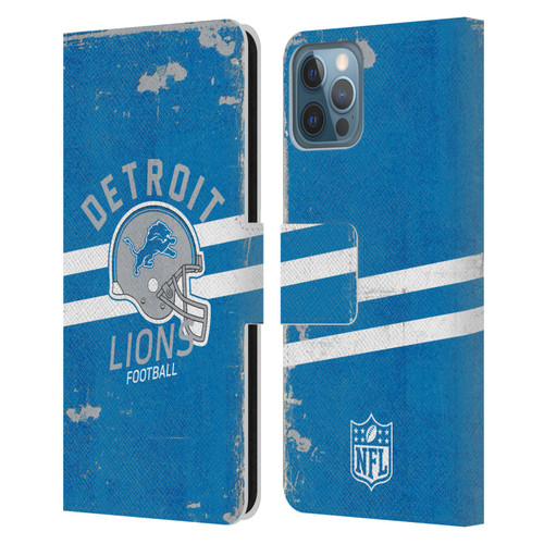 NFL Detroit Lions Logo Art Helmet Distressed Leather Book Wallet Case Cover For Apple iPhone 12 / iPhone 12 Pro