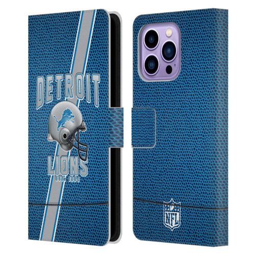 NFL Detroit Lions Logo Art Football Stripes Leather Book Wallet Case Cover For Apple iPhone 14 Pro Max