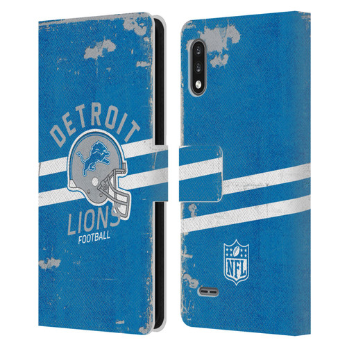 NFL Detroit Lions Logo Art Helmet Distressed Leather Book Wallet Case Cover For LG K22
